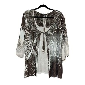 B.L.E.U 90s Poet Artcore Indie Tie Front Top Womens Size 1X Y2K Modern Hippie